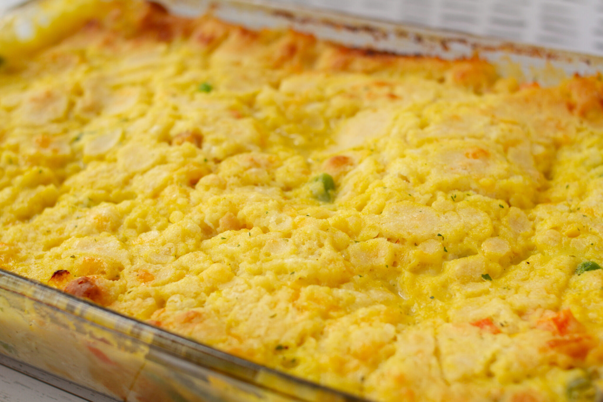 chicken pot pie in baking dish